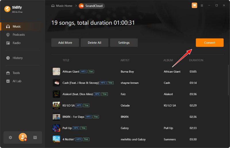 click convert soundcloud