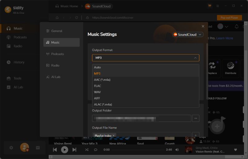 select mp3 format