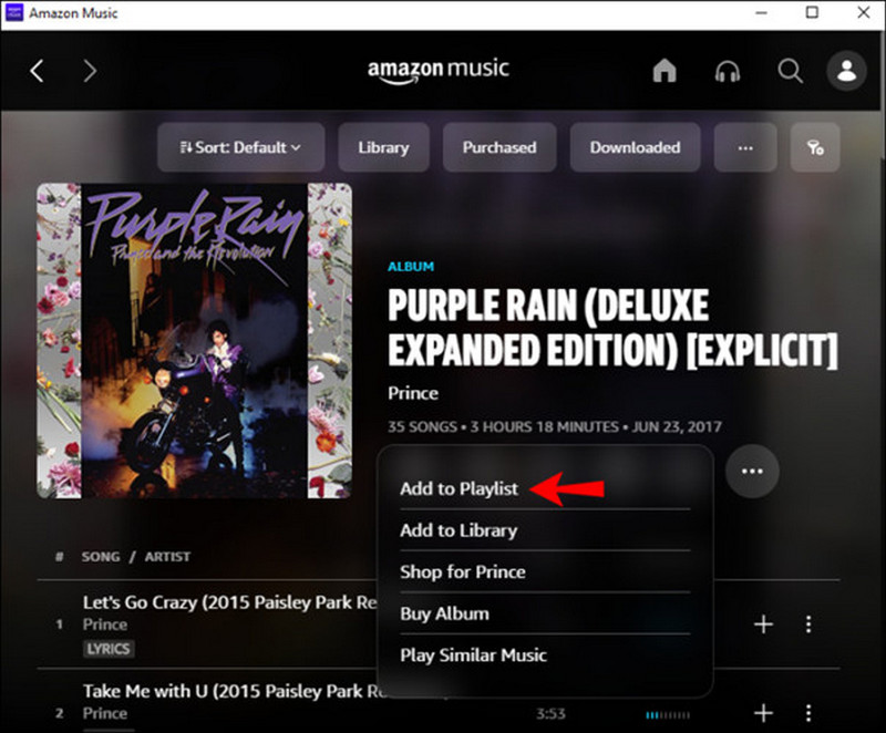 add to amazon music playlist desktop