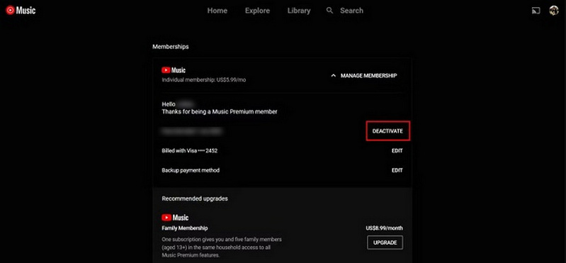 cancel youtube music premium