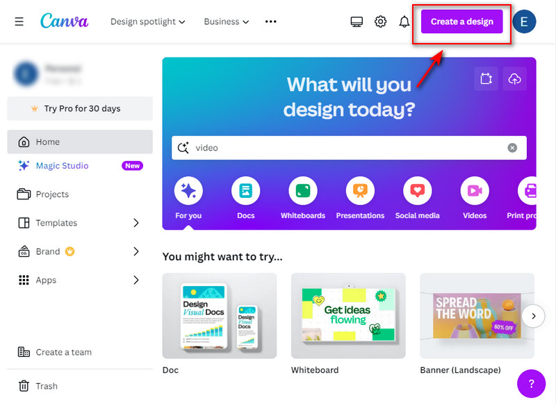 canva create a design