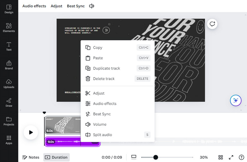 canva design adjust added audio