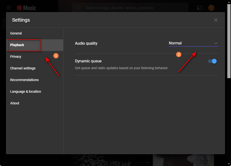 change youtube music sound quality browser
