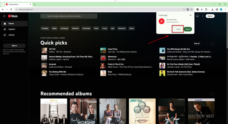 comfirm youtube music installation on google