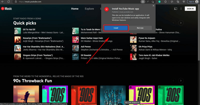 comfirm youtube music installation on microsoft