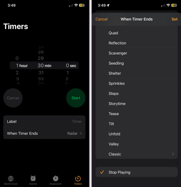 create a sleep timer for youtube music on ios
