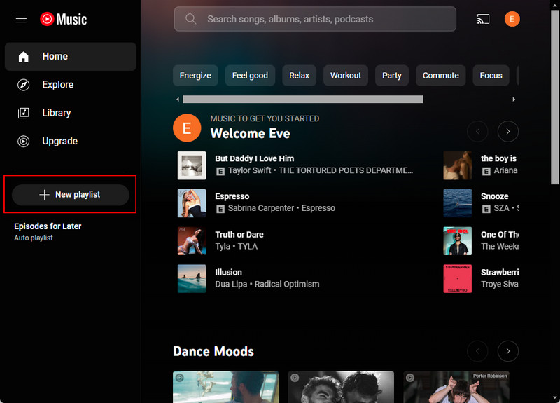 create youtube music playlist on desktop