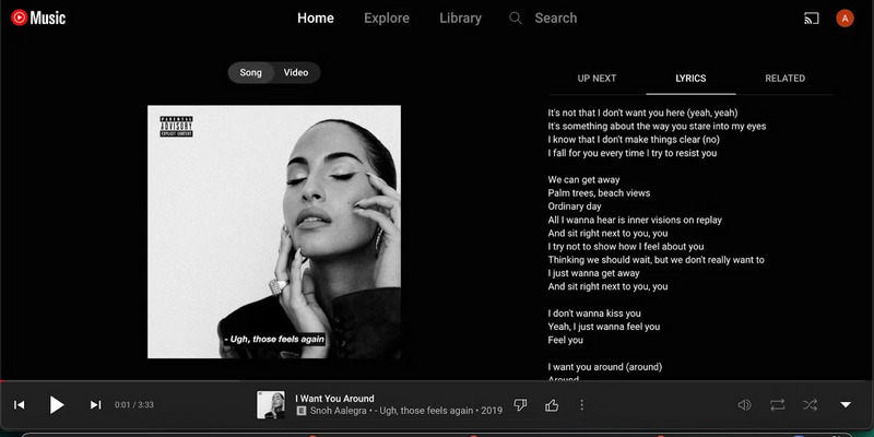 Lyrics on YouTube Music Win