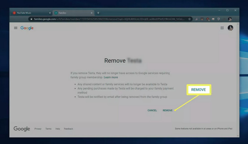 remove youtube family membership