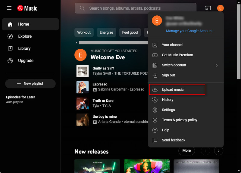 upload music to youtube music