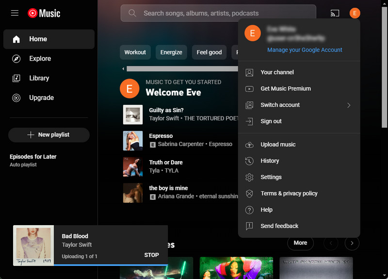 upload spotify music to youtube music