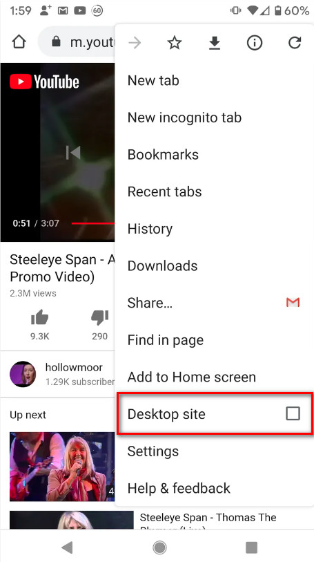 youtube desktop site android