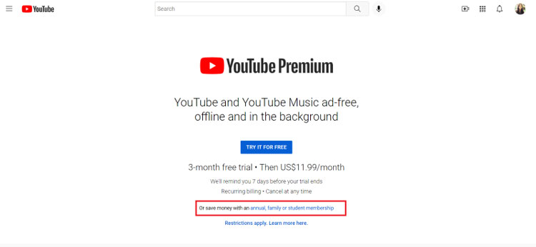 youtube family membership desktop
