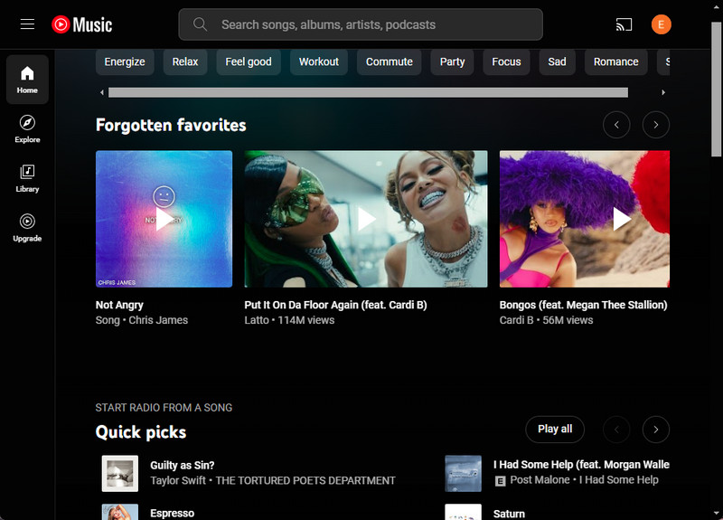 youtube music interface web