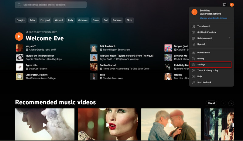 youtube music settings