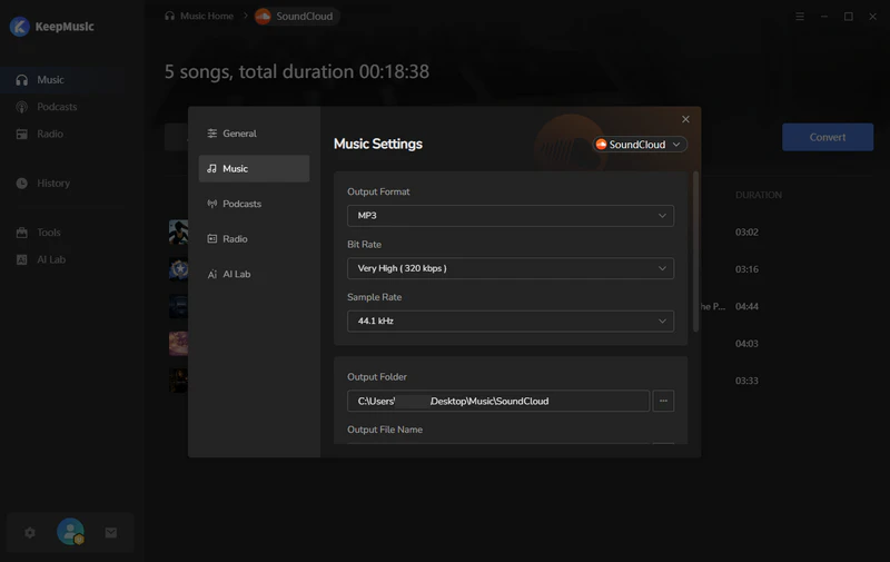 set mp3 output format