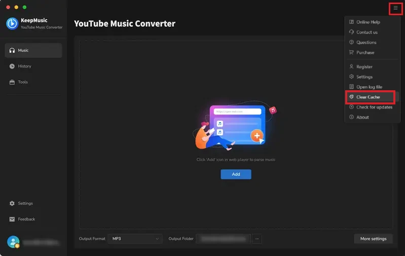 clear KeepMusic YouTube Music Converter mac cache