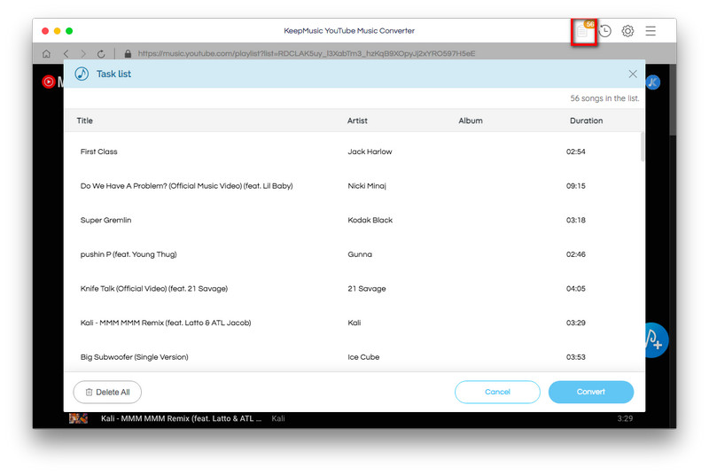 Convert YouTube Music task list