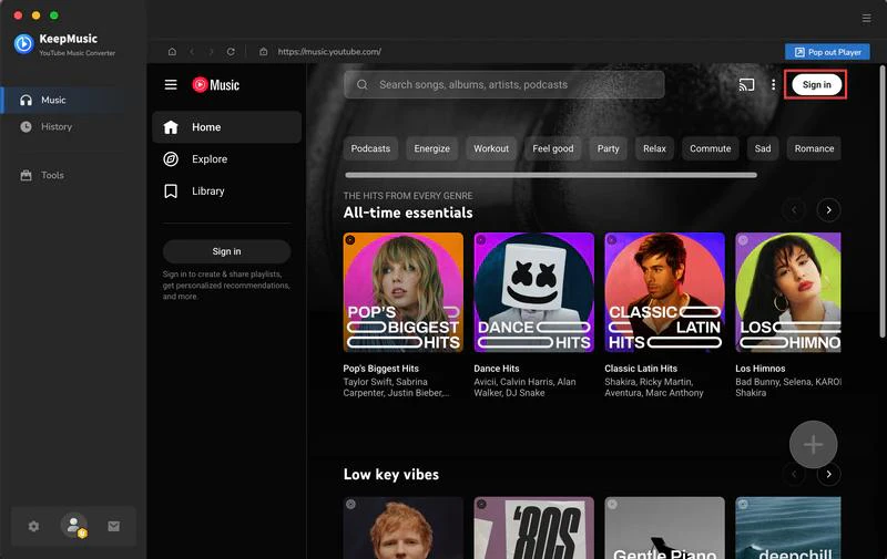 log in youtube music