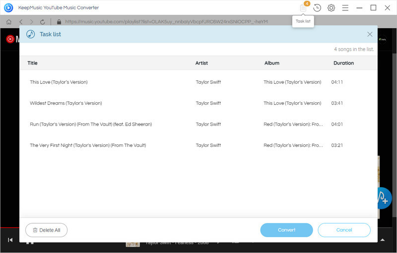 Convert YouTube Music task list