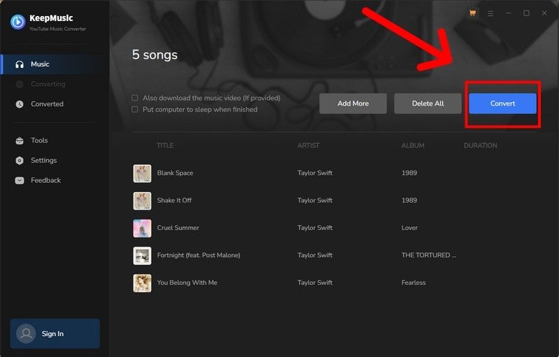 add youtube music to convert