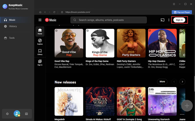 log in to youtube music account