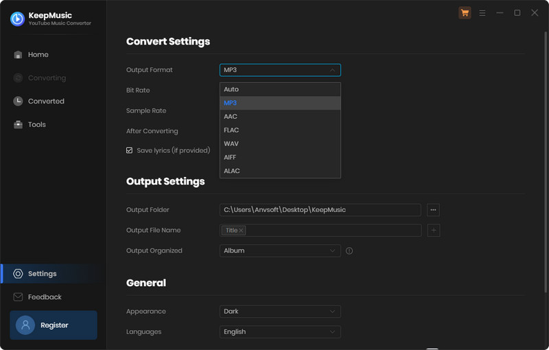 customize output settings