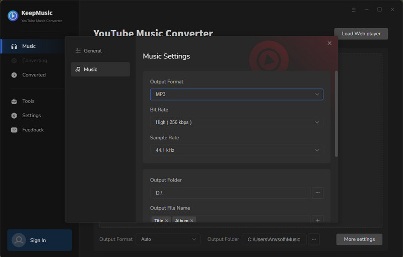 finish output settings